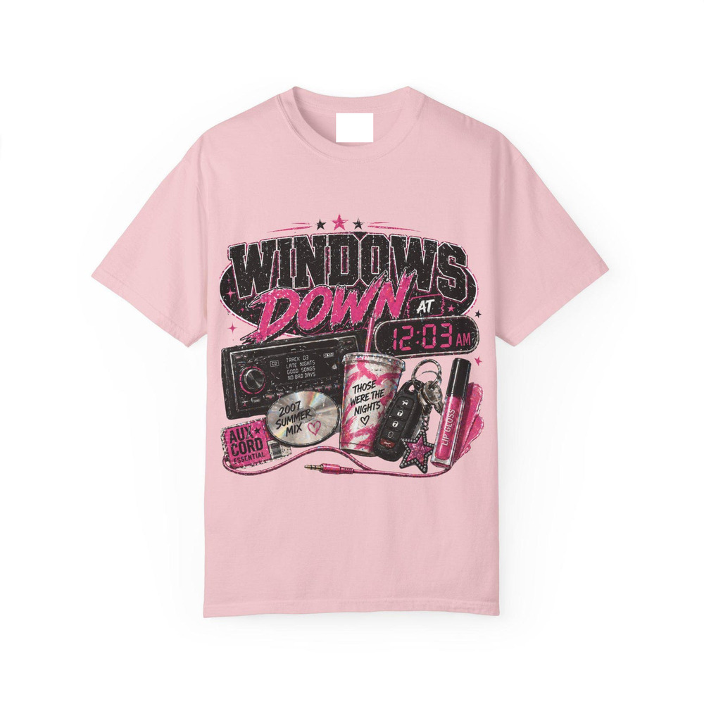 Windows Down Cassette Radio Graphic T Shirt Light